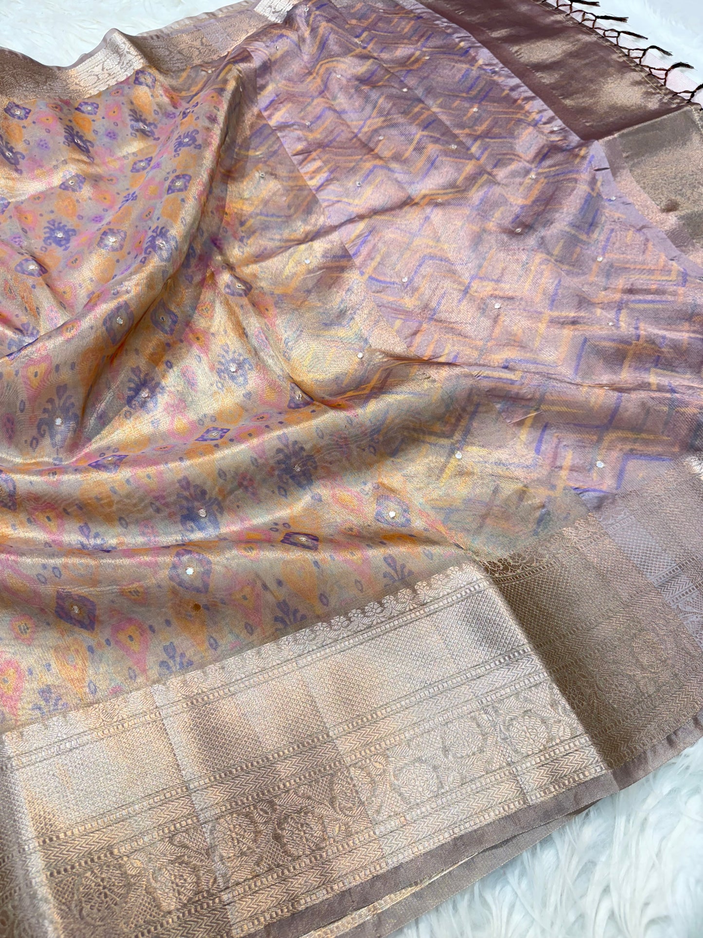 Tissue digital print handwork Banarasi saree