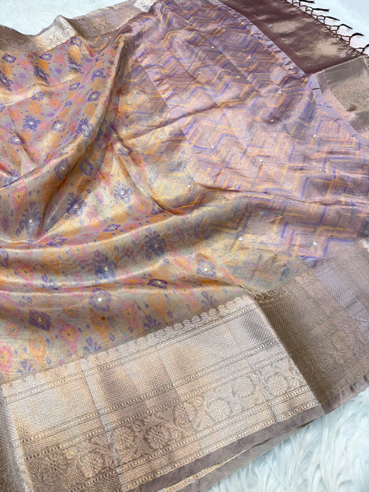 Tissue digital print handwork Banarasi saree