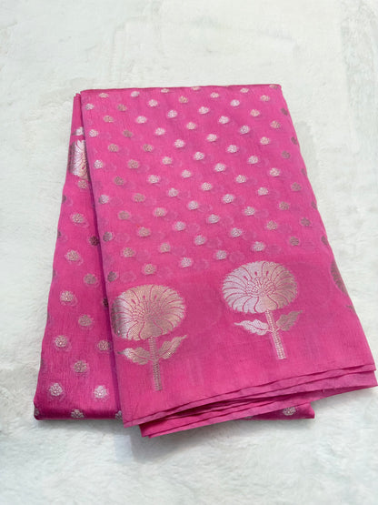 Royal pink shade raw mango  premium Banarasi saree