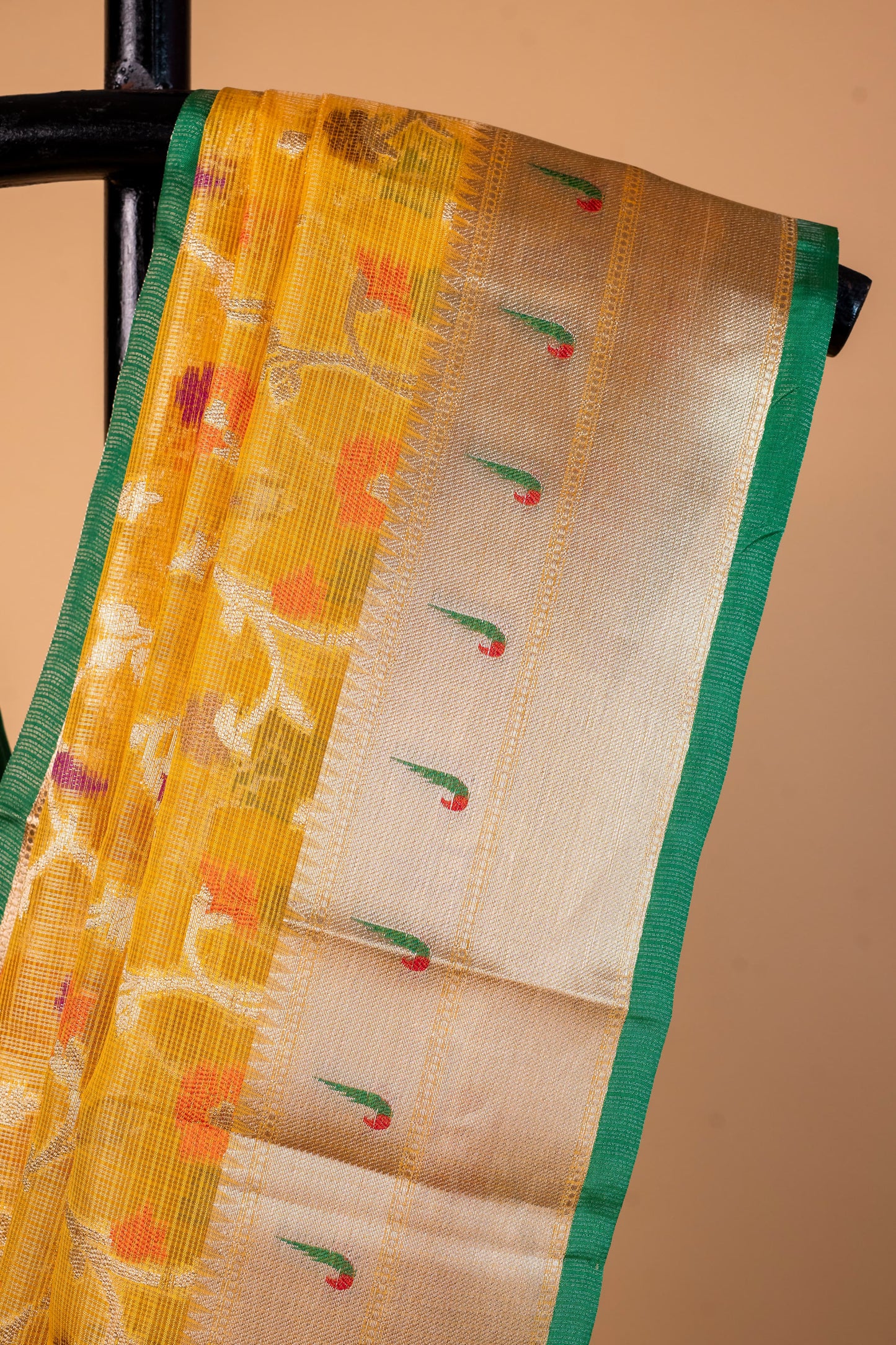 Gold Green Tissue Kota Pathni Border Premium Banarasi Saree