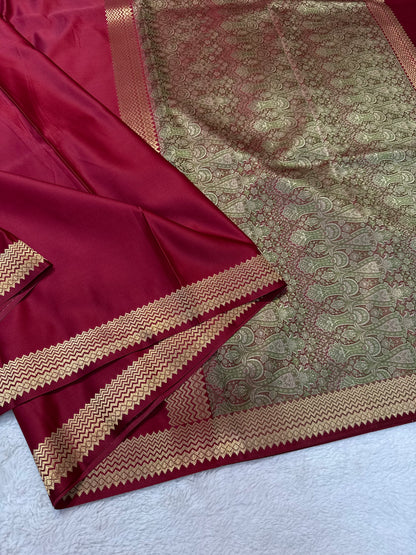Maroon shade mashru silk premium Banarasi silk Saree
