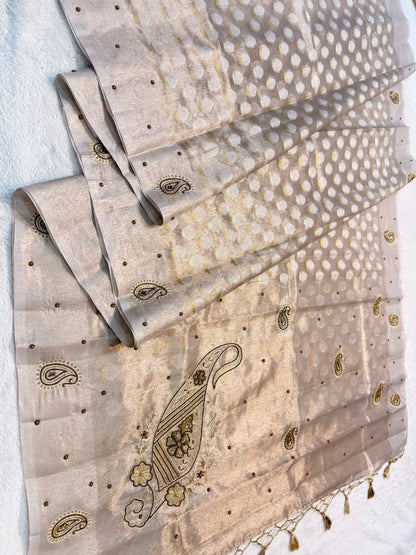 Beige shade tissue designer hand work Banarasi saree