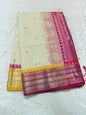 Off white mustard pink shade kota mirror work premium Banarasi saree