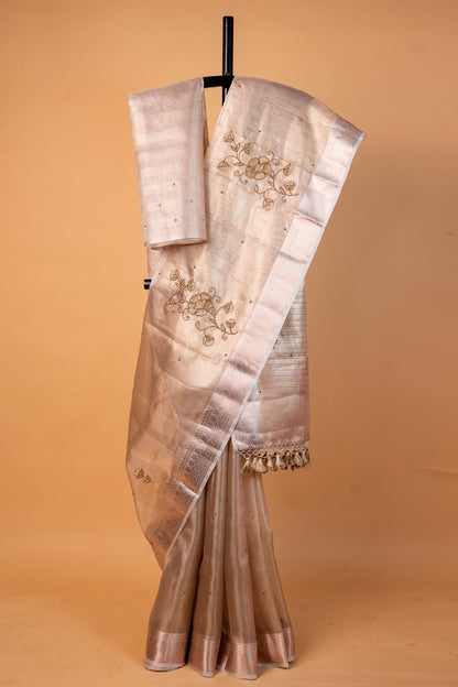 Beige shade tissue designer hand work Banarasi saree