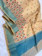 Beige sea green shade supernet embroidery  Banarasi saree