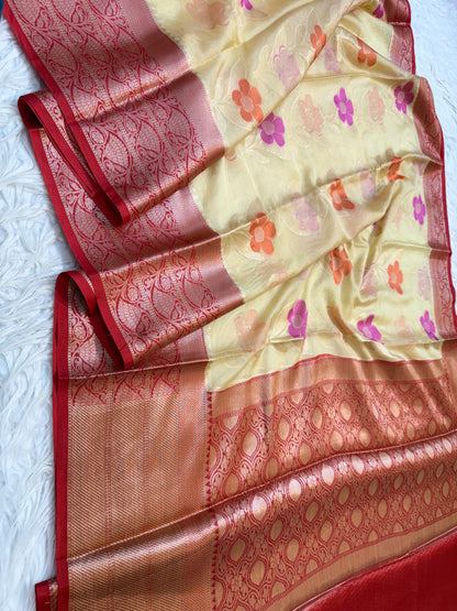 Beige red warm silk premium Banarasi saree