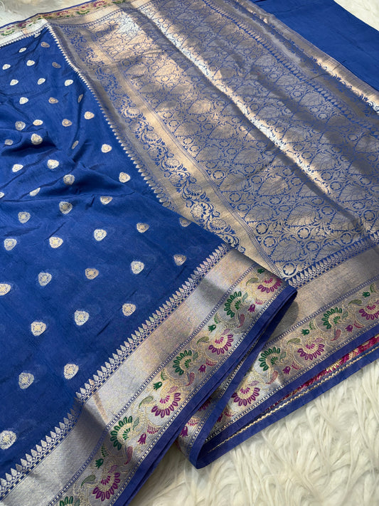 Navy shade Raw mango soft silk banarasi saree