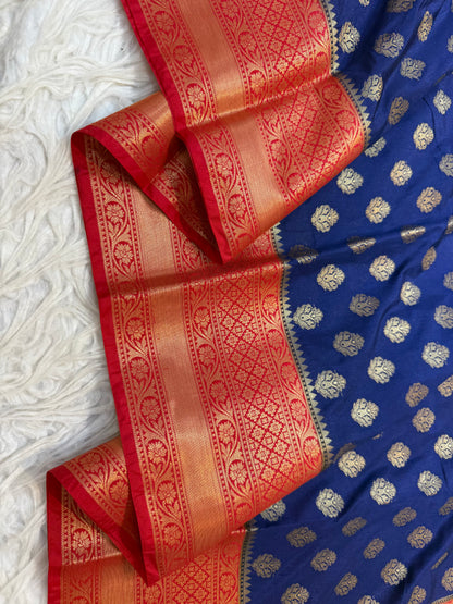 Blue red shade Dupion Silk Banarasi Saree 