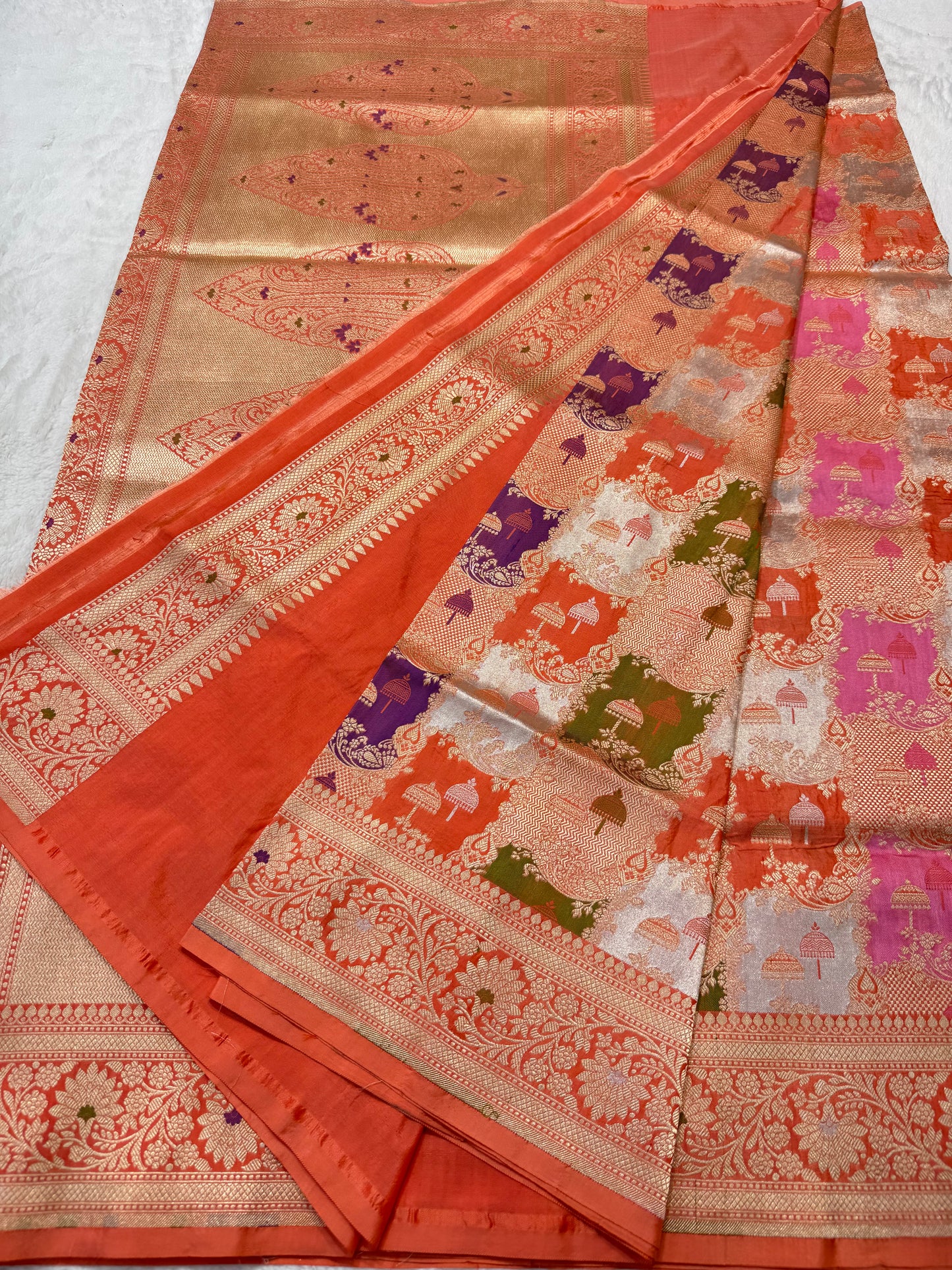 multicolore shade pure katan rangkat premium Banarasi silk saree
