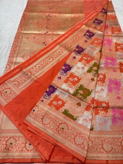 multicolore shade pure katan rangkat premium Banarasi silk saree