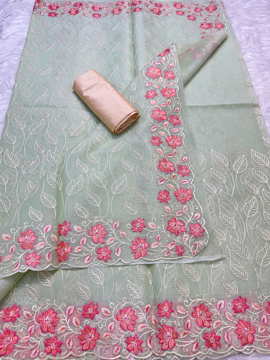 Banarasi kora organza embroidery saree