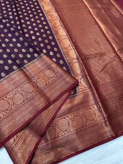 Wine & Rani shade Dupion Silk Banarasi Saree 