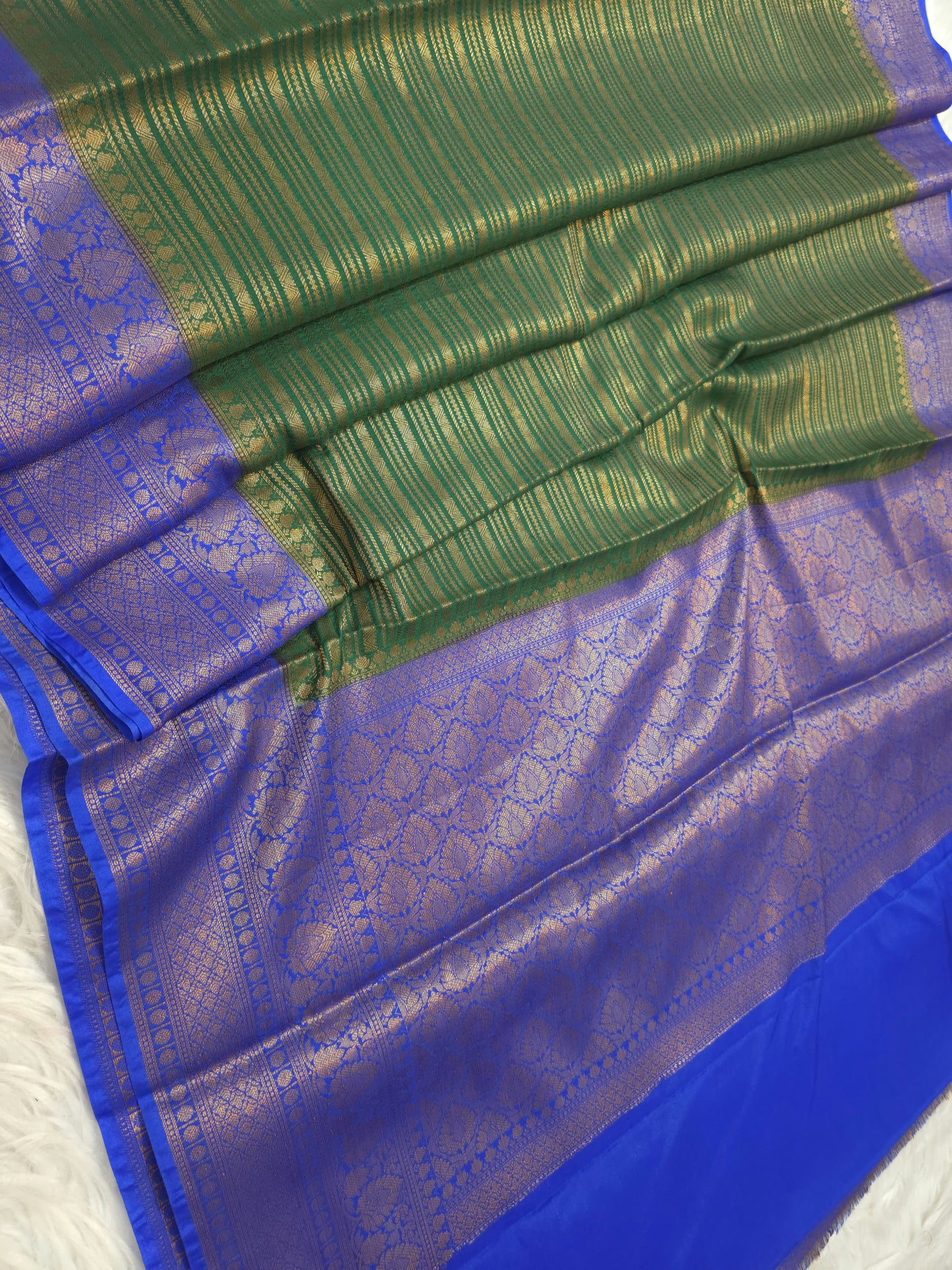 Mehendi & royal blue shade  Dupion Silk premium Banarasi Saree