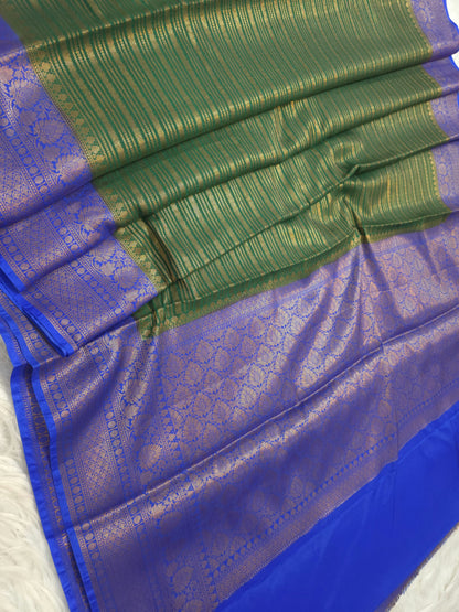 Mehendi & royal blue shade  Dupion Silk premium Banarasi Saree