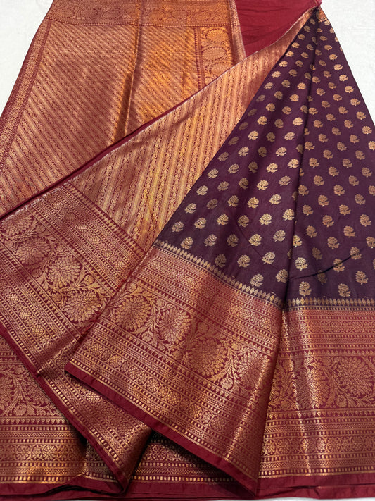 Wine & Rani shade Dupion Silk Banarasi Saree 