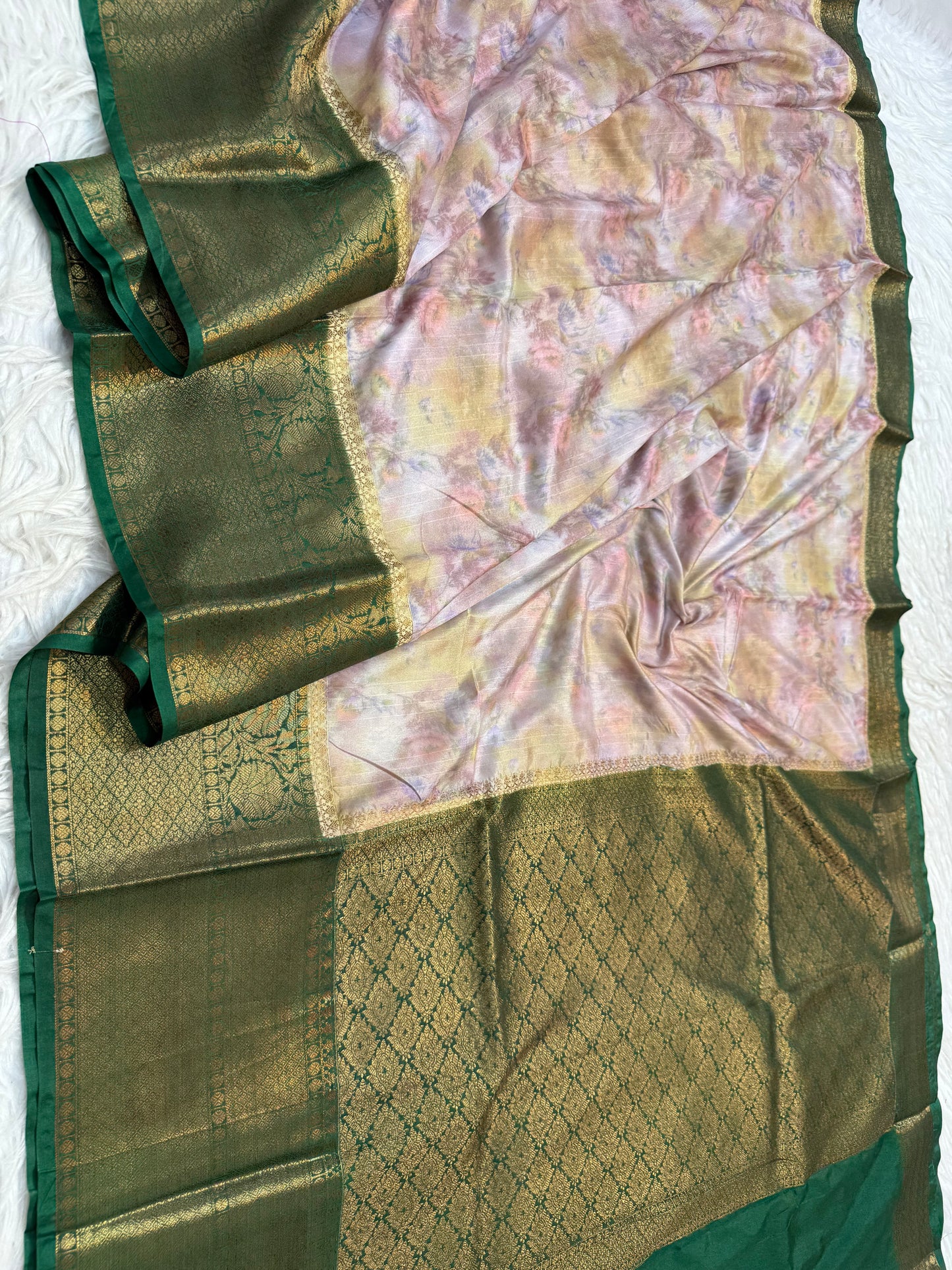 multicolour Dupion silk digital print Banarasi saree