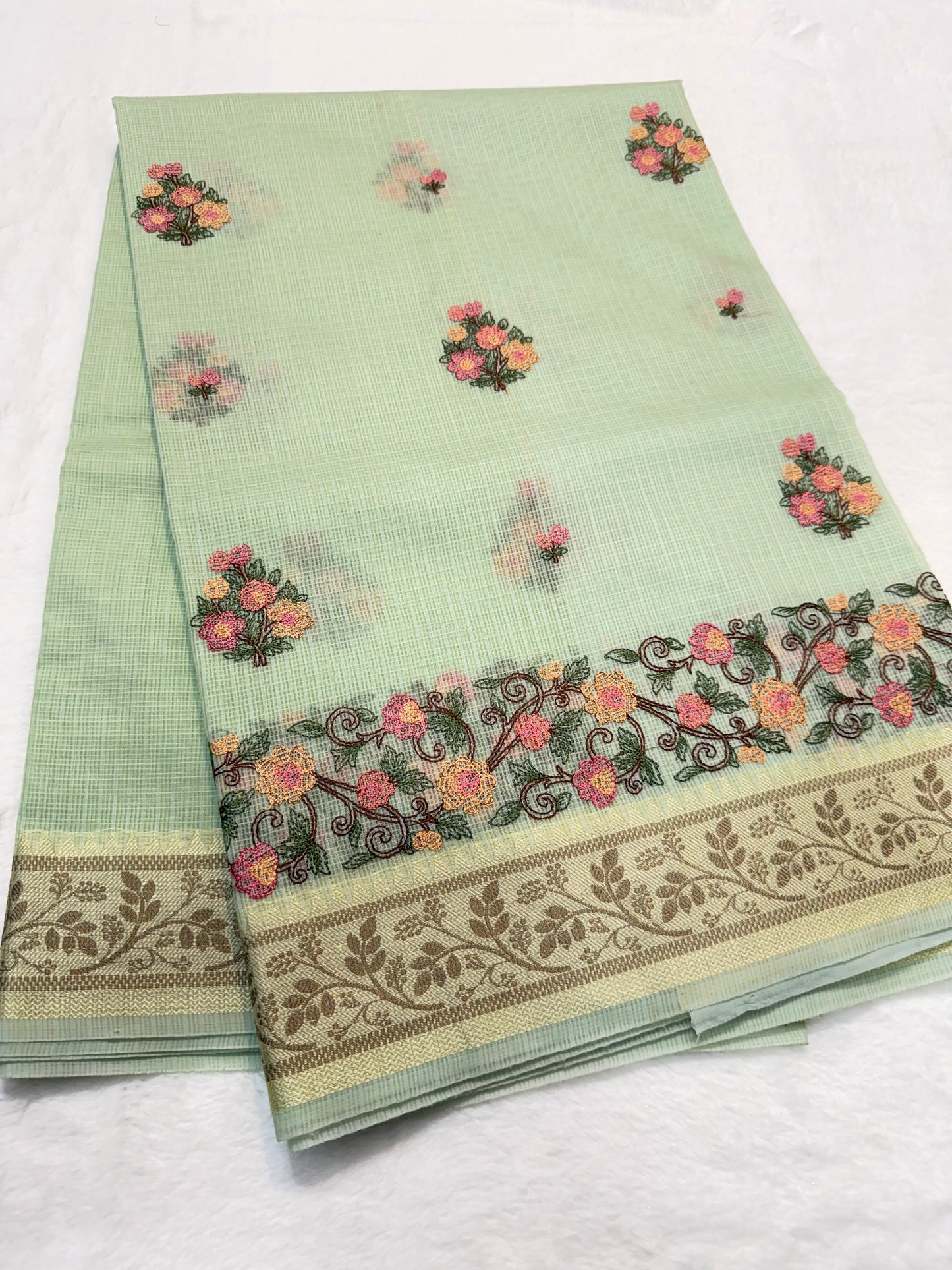 Pista green shade kota designer embroidery Banarasi saree