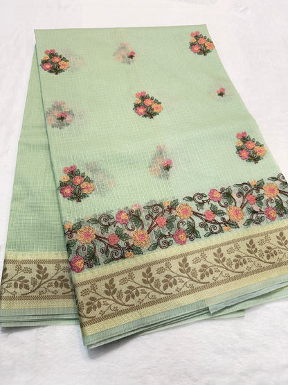 Pista green shade kota designer embroidery Banarasi saree