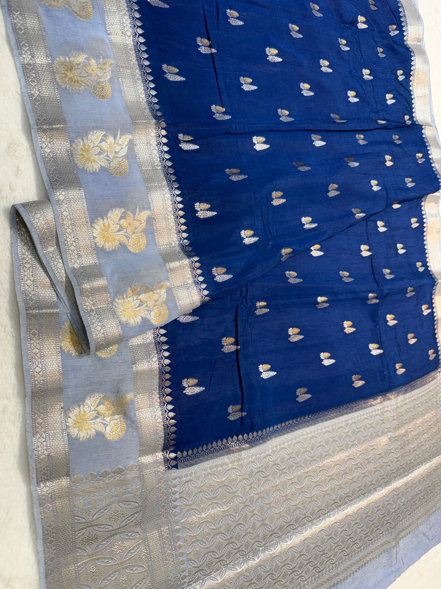Royal blue & gray shade raw mango Banarasi premium Banarasi saree