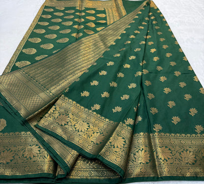 Bottle green shade Dupion Silk premium Banarasi Saree