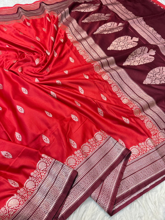 Red & wine premium mashru katan Banarasi saree