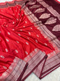Red & wine premium mashru katan Banarasi saree