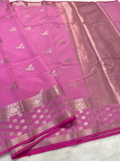 Royal pink shade raw mango premium Banarasi saree