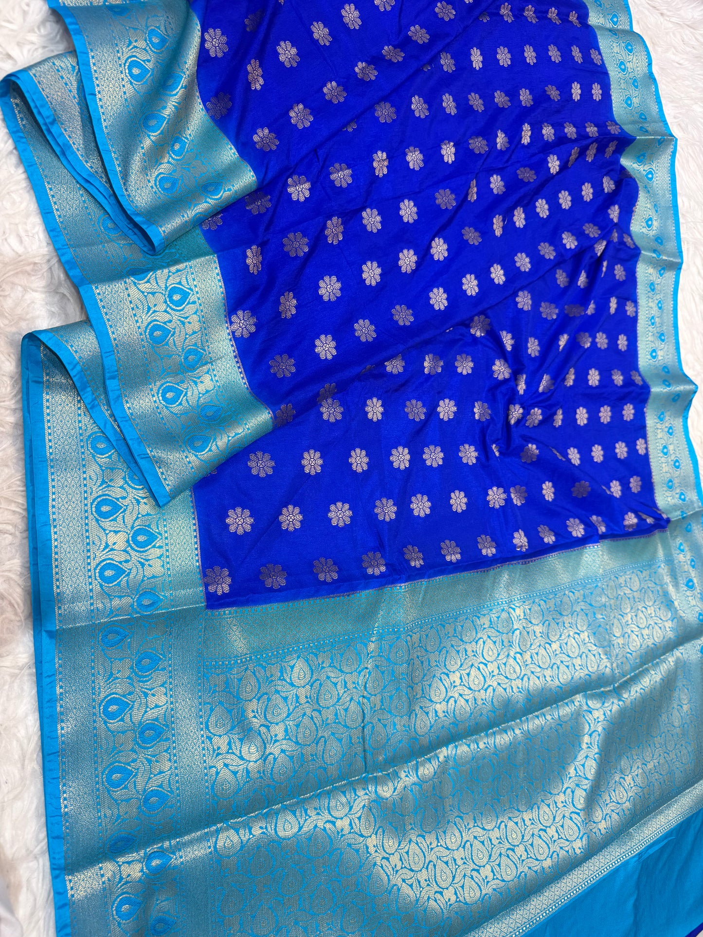 Royal blue & firozi shade  Dupion Silk premium Banarasi Saree