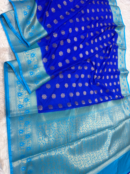 Royal blue & firozi shade  Dupion Silk premium Banarasi Saree