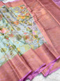 Royal pink & multicolour Dupion silk digital print Banarasi saree