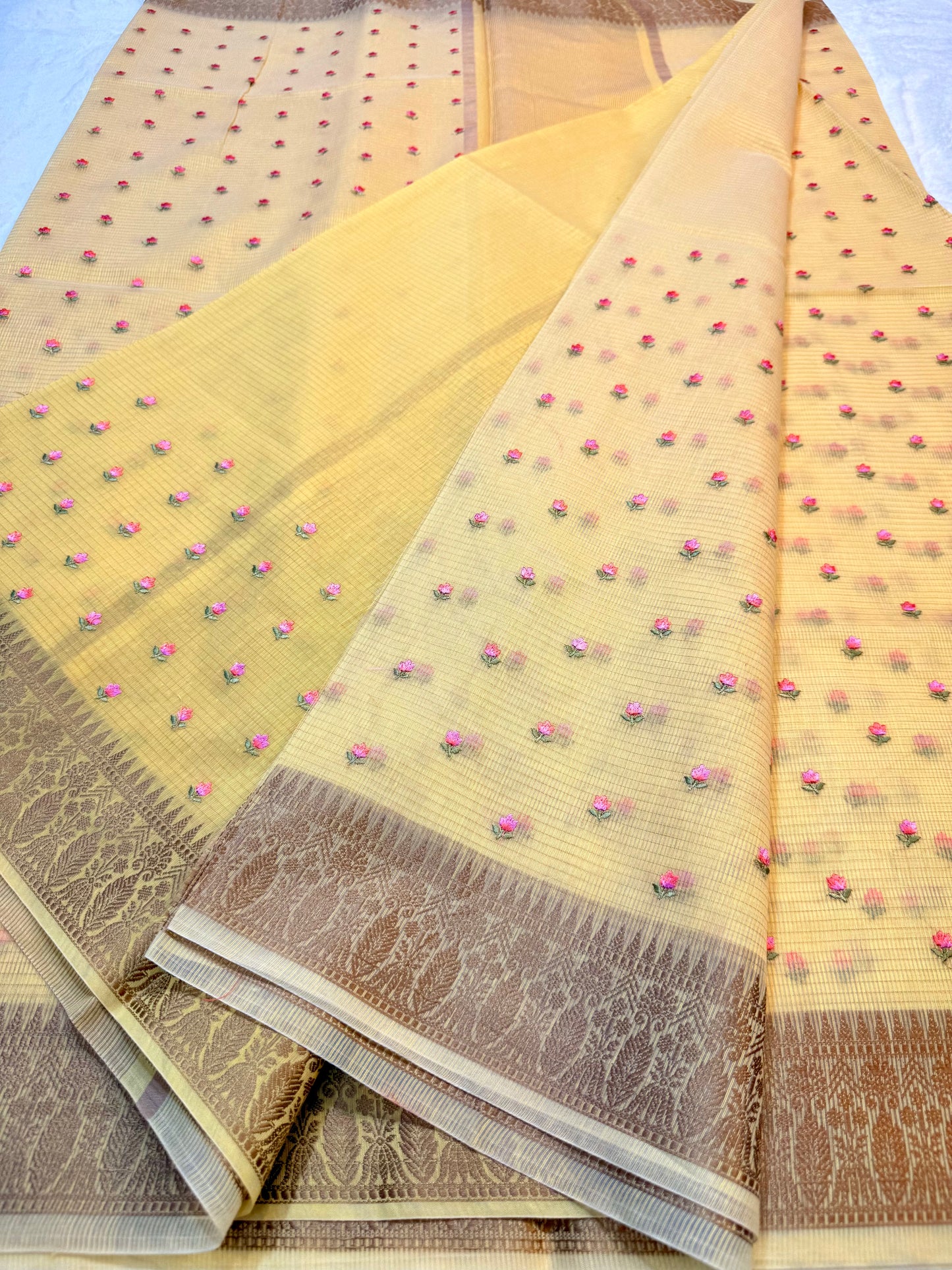 Yellow shade kota designer embroidery Banarasi saree
