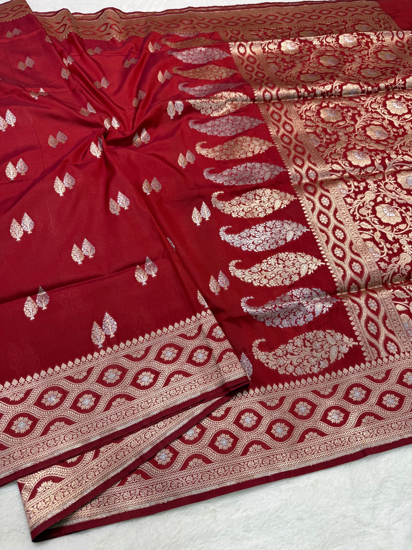 Red shade katan Banarasi silk Saree