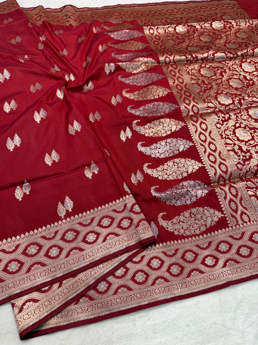 Red shade katan Banarasi silk Saree