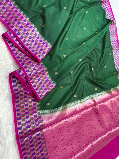 Bottle green & royal pink shade georgette Banarasi saree