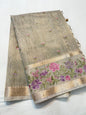 Beige shade tissue linen designer embroidery Banarasi saree