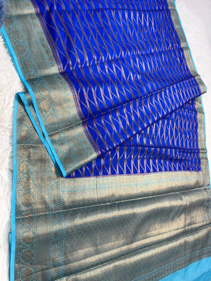 Royal blue powder blue georgatte Banarasi saree