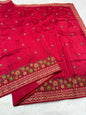 Red shade viscose embroidery premium designer saree