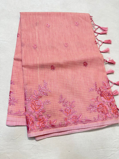 Dusty pink shade kota designer embroidery premium Banarasi saree