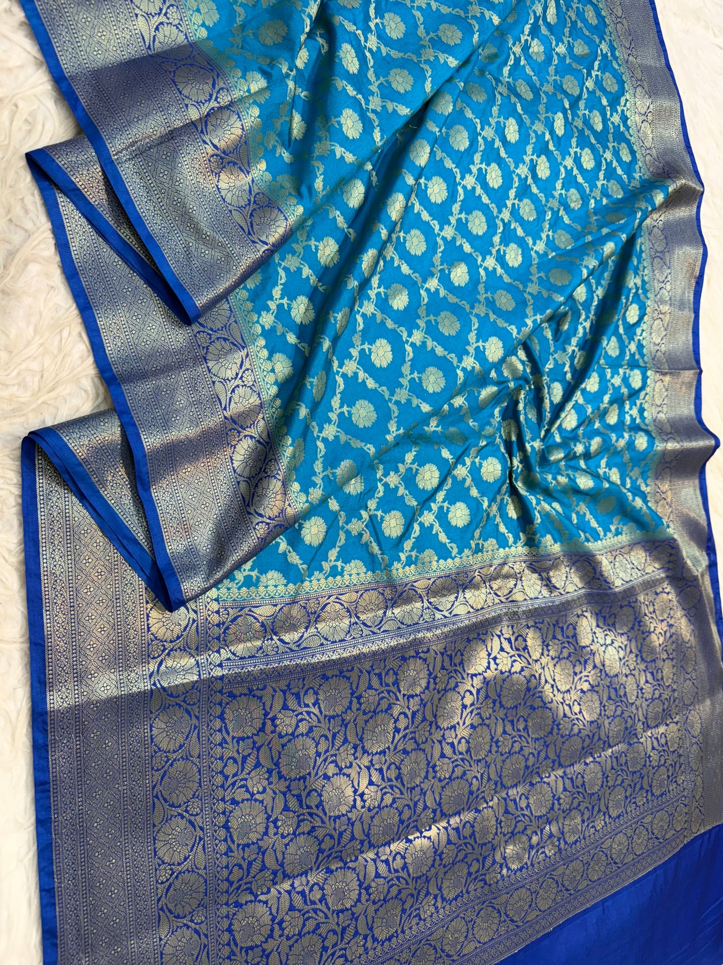 Powder blue royal blue shade  Dupion Silk premium Banarasi Saree