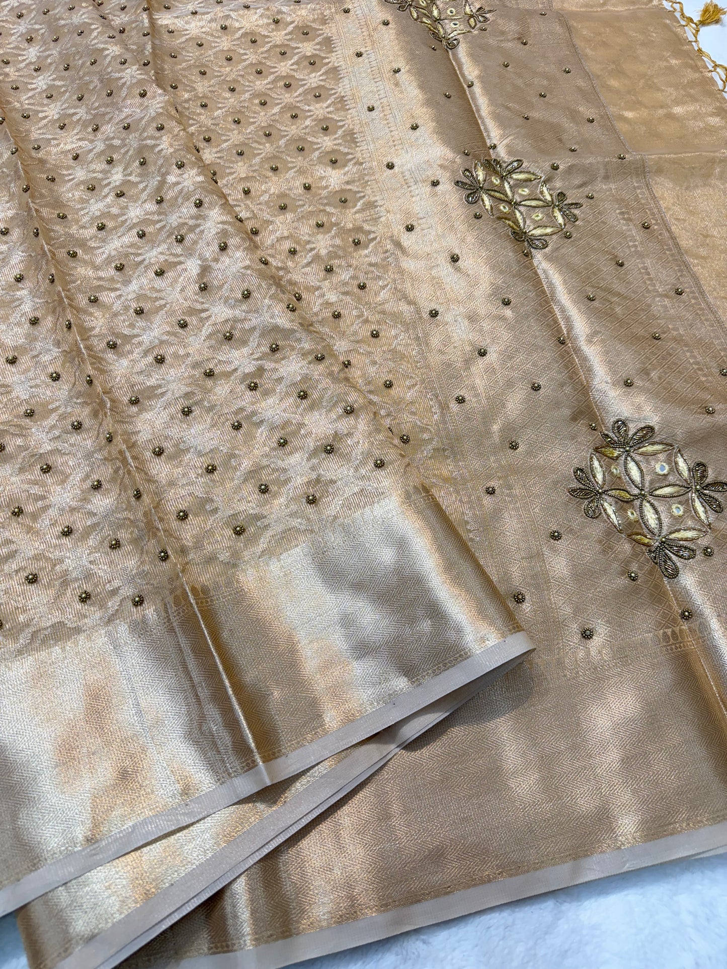 Gold tissue kota designer handwork premium Banarasi saree