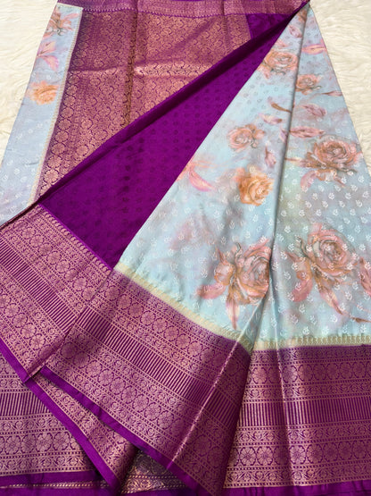 multicolour soft Dupion silk digital  print Banarasi saree