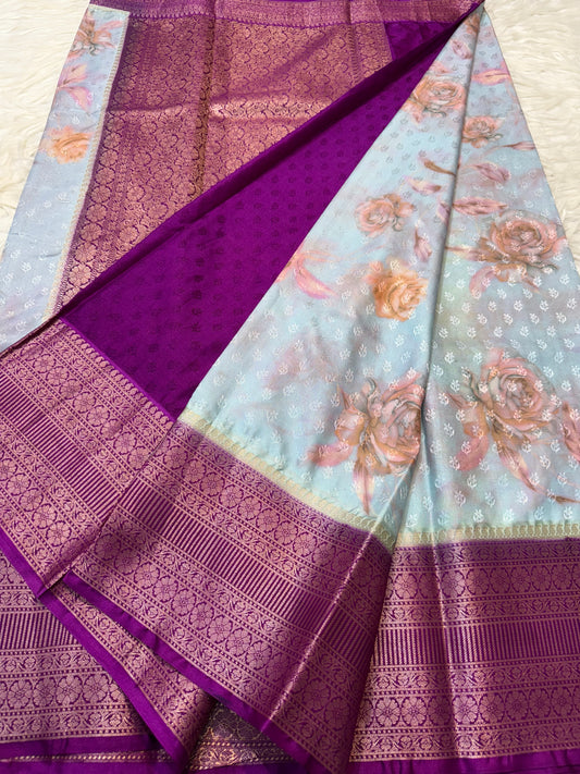multicolour soft Dupion silk digital  print Banarasi saree