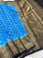 Ferozi & black shade Dupion Silk Banarasi Saree 