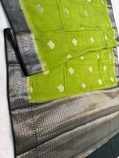 Pista green & bottle green shade raw mango premium Banarasi saree