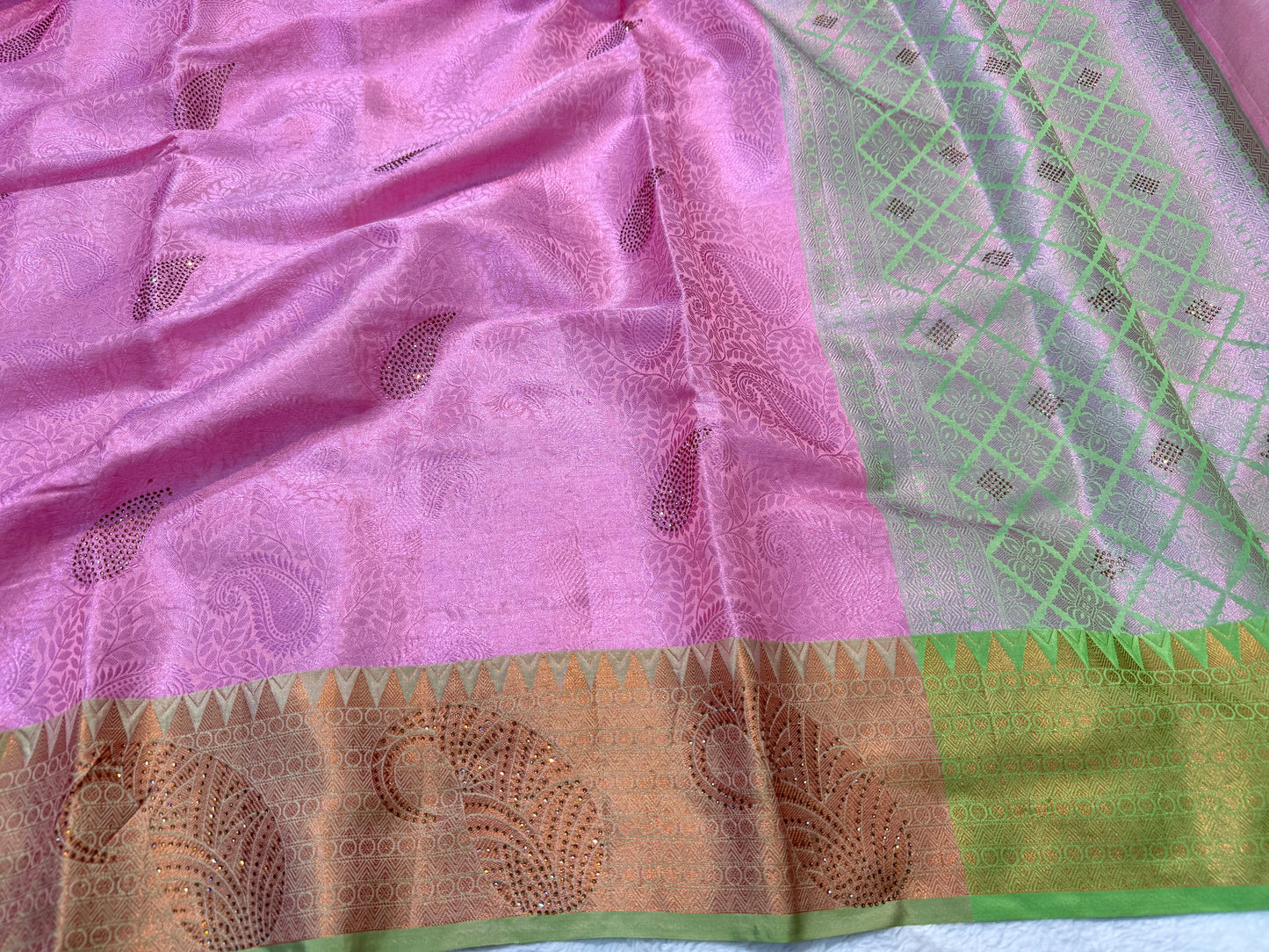 Multicolour shade zari brocade swarovski work Banarasi saree