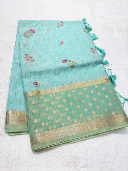 Turquoise shade kota designer embroidery Banarasi saree