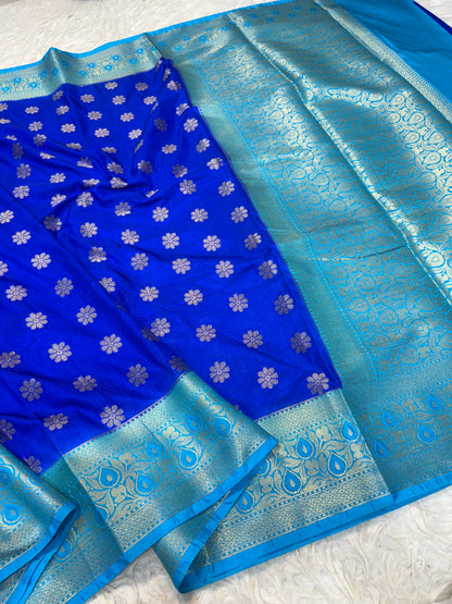 Royal blue & firozi shade  Dupion Silk premium Banarasi Saree