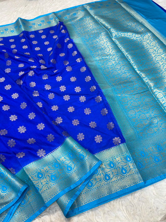 Royal blue & firozi shade  Dupion Silk premium Banarasi Saree
