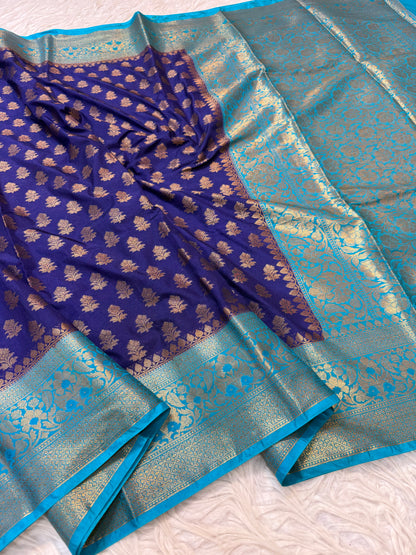 Royal blue & firozi shade  Dupion Silk premium Banarasi Saree