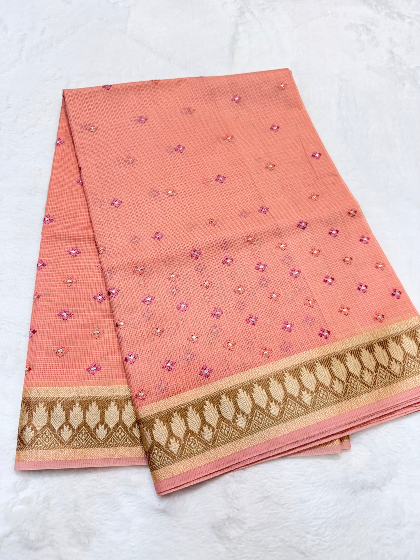 Peach shade kota designer embroidery Banarasi saree